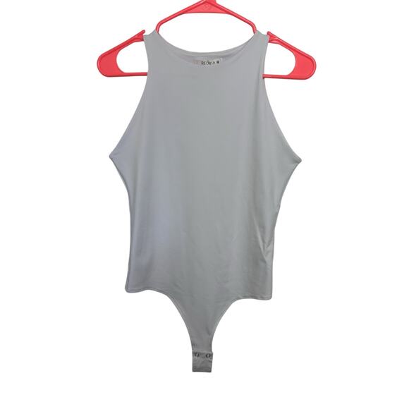 Reoria White High Neck Sleeveless Bodysuit Size Medium Classic Minimal - Picture 1 of 5